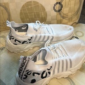 White and Black Kids Sneakers with leopard